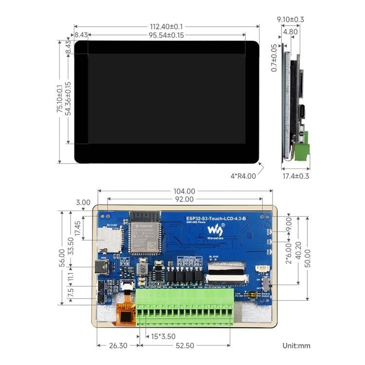 Waveshare ESP32-S3 4.3inch 800×480 Touch LCD Development Board without Case - free shipping - PMC Jewellery - Order now!