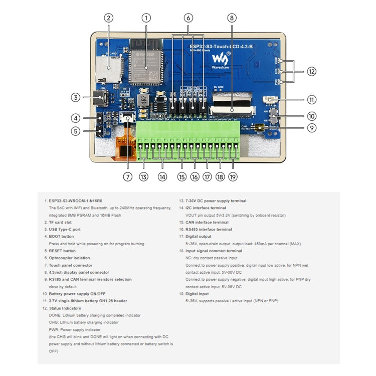 Waveshare ESP32-S3 4.3inch 800×480 Touch LCD Development Board With Case - free shipping - PMC Jewellery - Order now!