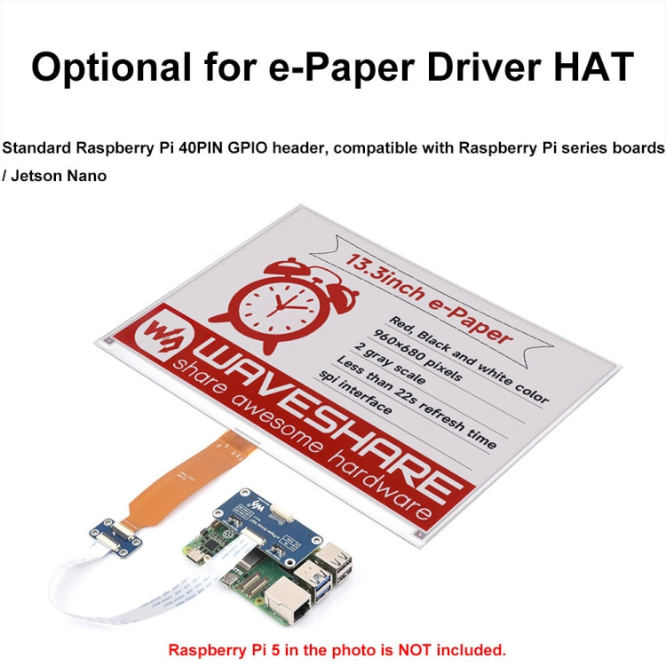 Waveshare 13.3inch 960��680 Pixels SPI Communication E-Ink Display, Spec: Nude Screen Version - free shipping - PMc TechLife - Order now!