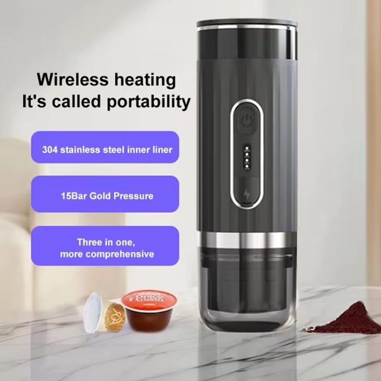 3 In 1 Automatic Wireless Italian Capsule Coffee Machine Portable Rechargeable Heating Coffee Maker(Black) - free shipping - PMC TechLife - Order now!