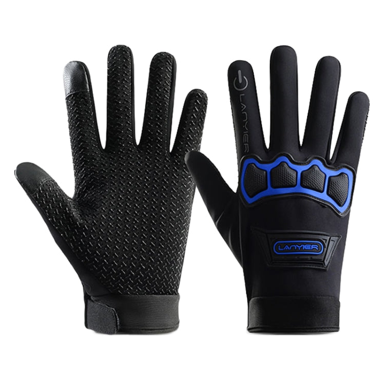 LANYIER Fall Winter Motorcycle Outdoor Riding Gloves Men Velvet Warm Non-slip Touch Screen Windproof Gloves, Size: Average(Blue) - Locomotive Gloves by LANYIER | Online Shopping South Africa | PMC TechLife | Buy Now Pay Later Mobicred