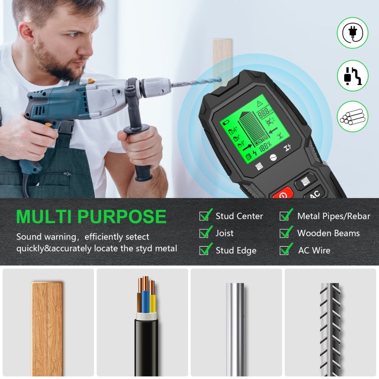 HW-QB6 5 In 1 Wall Scanner Handheld Stud Finder Wood Current Metal Live Wires Detection(Black) - Metal Detector by PMC TechLife | Online Shopping South Africa | PMC TechLife | Buy Now Pay Later Mobicred