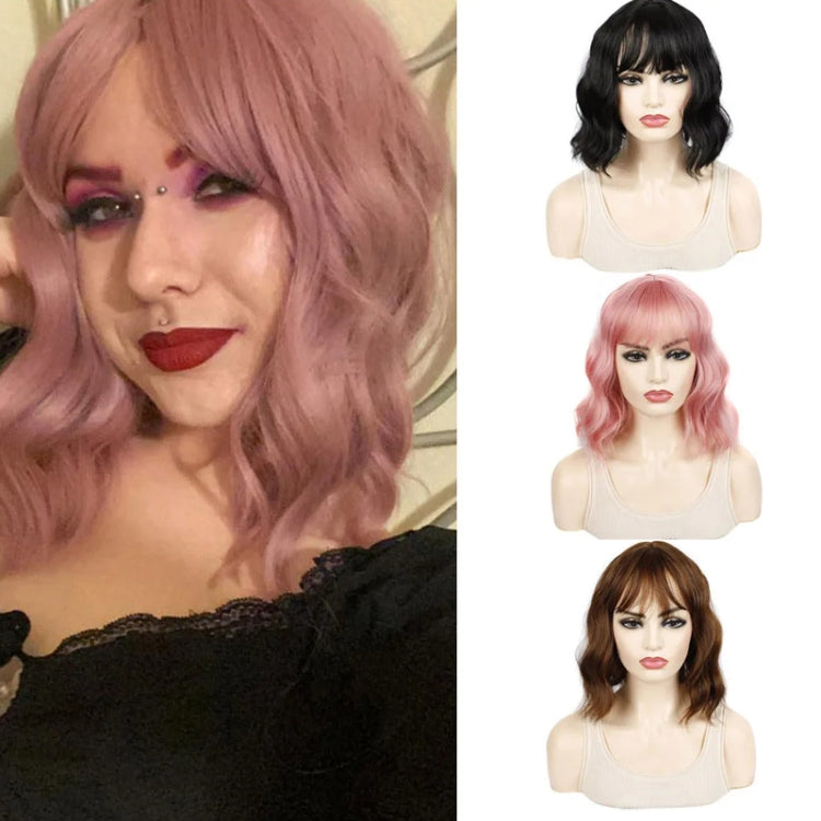 Water Wave Ripple Short Curly Hair With Bangs Fluffy Wig Headcovers, Color: Chestnut Color - free shipping - PMC TechLife - Order now!