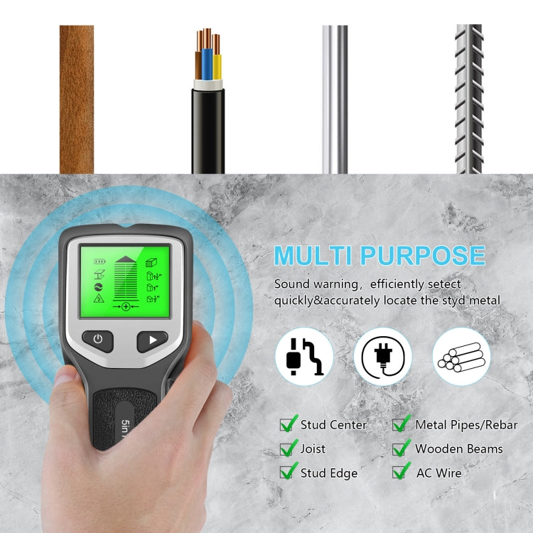 HLW330 5-in-1 Wall Stud Detector Edge Center Wood Current Metal AC Wires Detection(Black) - Metal Detector by PMC TechLife | Online Shopping South Africa | PMC TechLife | Buy Now Pay Later Mobicred