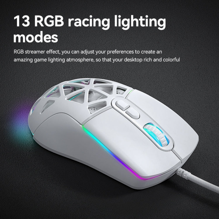 T-WOLF G520 7-keys RGB Marquee Honeycomb Hollow Gaming Wired Mouse(White) - Wired Mice by T-WOLF | Online Shopping South Africa | PMC TechLife | Buy Now Pay Later Mobicred