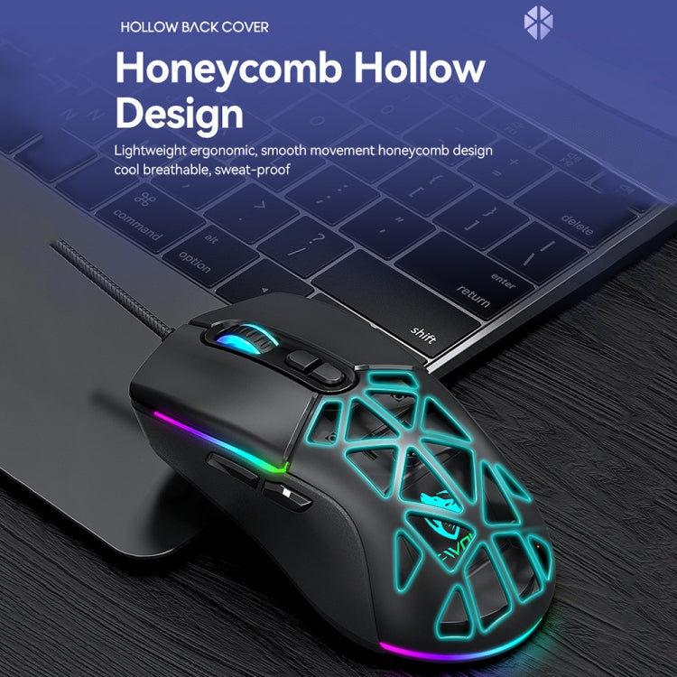 T-WOLF G520 7-keys RGB Marquee Honeycomb Hollow Gaming Wired Mouse(Black) - Wired Mice by T-WOLF | Online Shopping South Africa | PMC TechLife | Buy Now Pay Later Mobicred