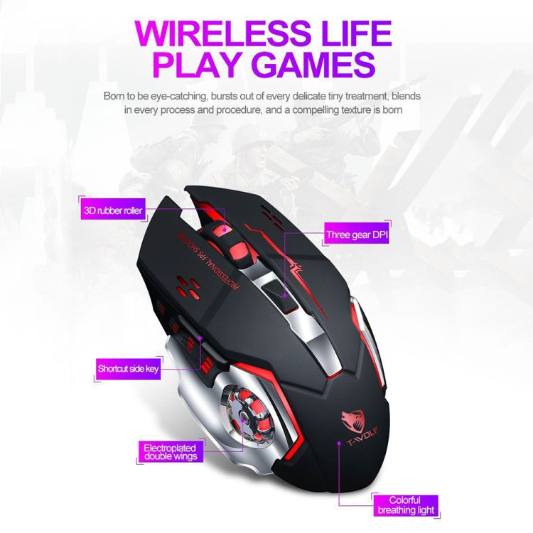 T-WOLF Q13 2.4GHz 6-keys RGB Colorful Light Gaming Wireless Mouse, Color: Dual Mode Star Black - Wireless Mice by T-WOLF | Online Shopping South Africa | PMC TechLife | Buy Now Pay Later Mobicred