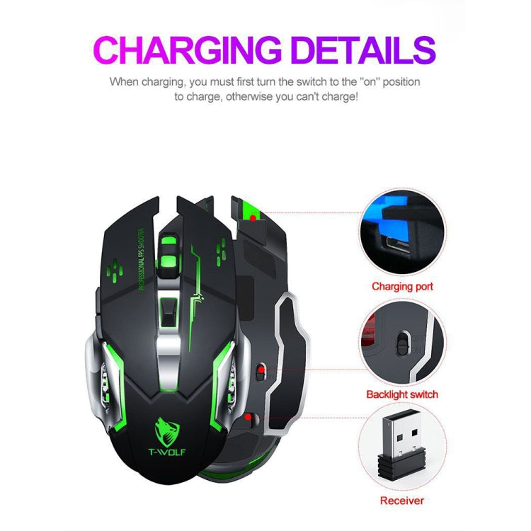 T-WOLF Q13 2.4GHz 6-keys RGB Colorful Light Gaming Wireless Mouse, Color: Dual Mode White - Wireless Mice by T-WOLF | Online Shopping South Africa | PMC TechLife | Buy Now Pay Later Mobicred