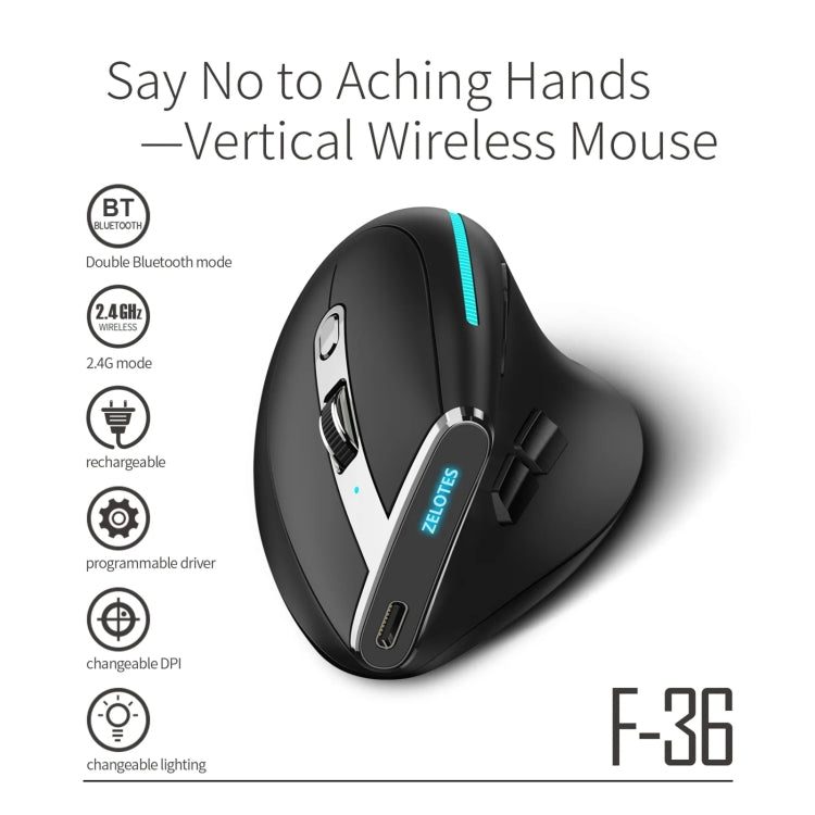 ZELOTES F36 9-Keys Vertical Grip Ergonomic Programming Dual Bluetooth + 2.4G Wireless Mouse(Black) - free shipping - PMC TechLife - Order now!