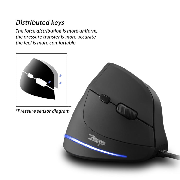 ZELOTES T20 6-Keys Vertical Grip Ergonomic Laptop Wired Mouse(Black) - Wired Mice by ZELOTES | Online Shopping South Africa | PMC TechLife | Buy Now Pay Later Mobicred