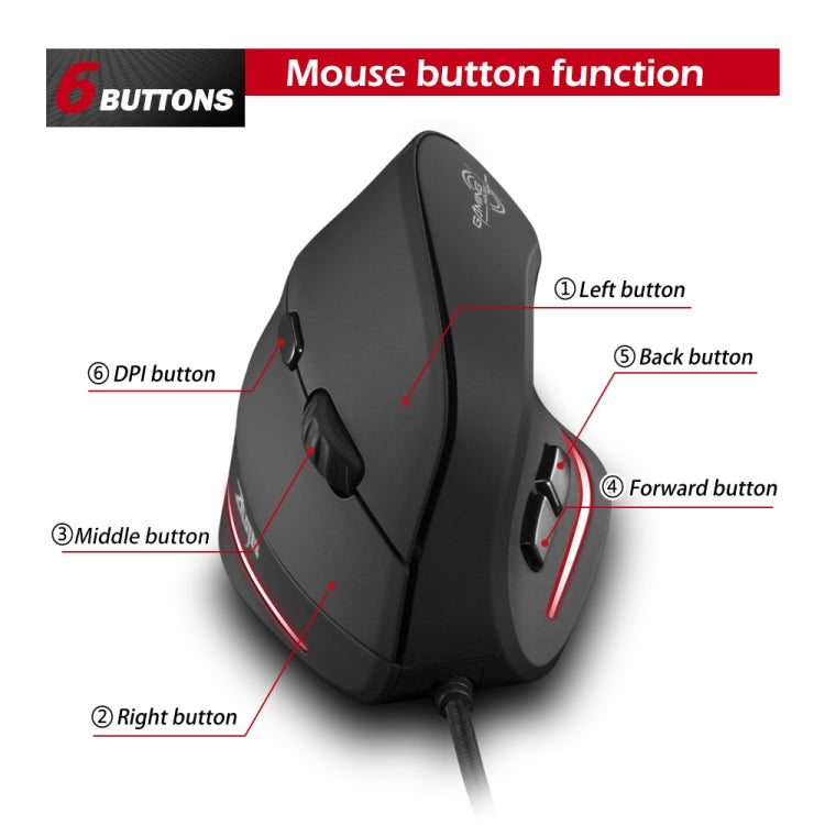 ZELOTES T20 6-Keys Vertical Grip Ergonomic Laptop Wired Mouse(Black) - Wired Mice by ZELOTES | Online Shopping South Africa | PMC TechLife | Buy Now Pay Later Mobicred