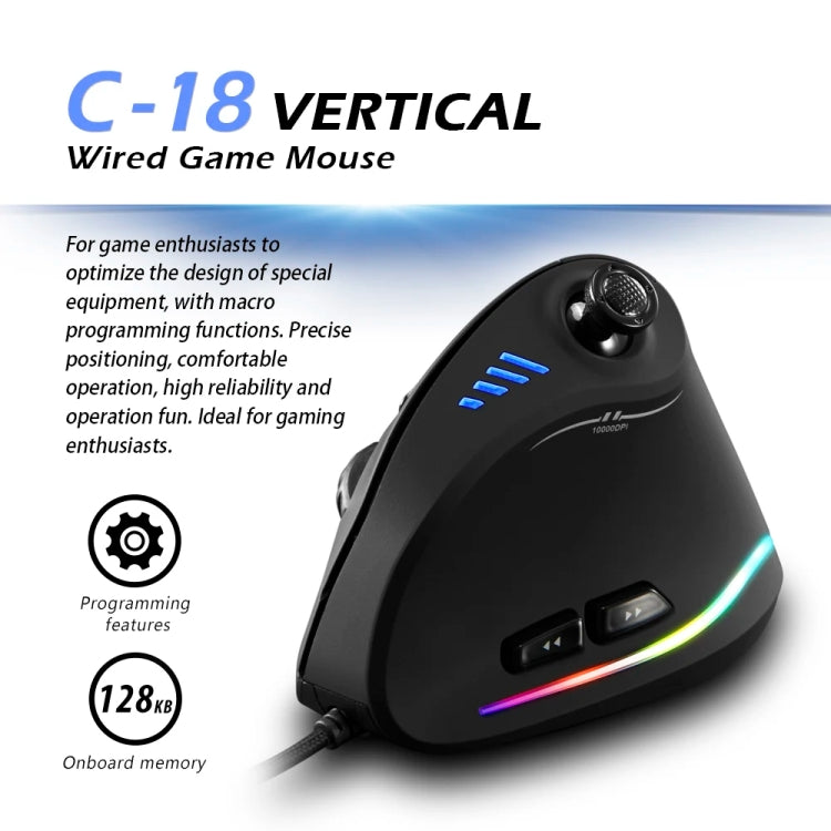ZELOTES C18 11-Keys RGB Vertical Grip Ergonomic Joystick Programming Gaming Wired Mouse(Black) - Wired Mice by ZELOTES | Online Shopping South Africa | PMC TechLife | Buy Now Pay Later Mobicred