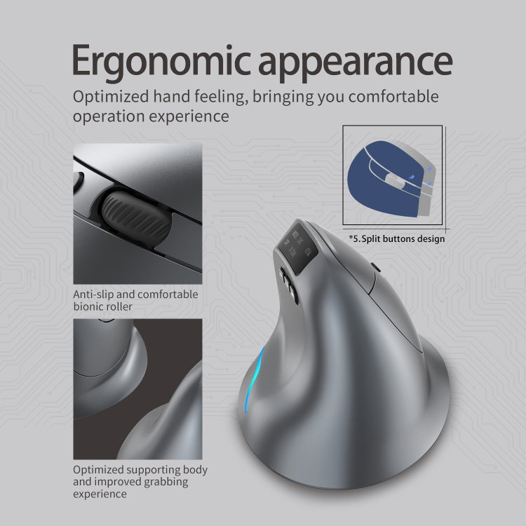 ZELOTES F-26C 8-Keys 2.4G+Bluetooth Dual-Mode LED Display Vertical Grip Wireless Mouse(Gray) - free shipping - PMC TechLife - Order now!