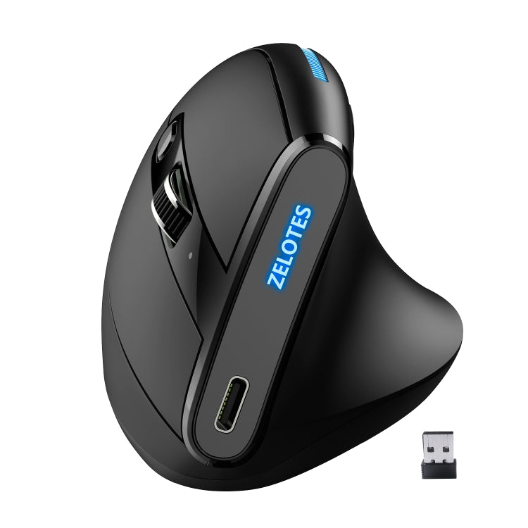 ZELOTES F36A 6-Buttons Vertical Grip Ergonomic Rechargeable Wireless Mouse(Black) - Wireless Mice by ZELOTES | Online Shopping South Africa | PMC TechLife | Buy Now Pay Later Mobicred