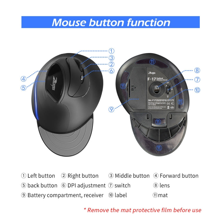 ZELOTES F17 6-buttons Vertical Grip Ergonomic Wireless Mouse(Black) - free shipping - PMC TechLife - Order now!
