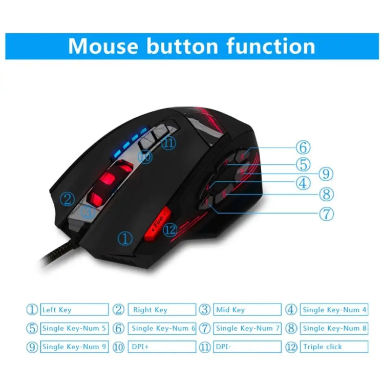 ZELOTES C12 12-buttons Ergonomic Programming Custom Gaming Wired Mouse(Black) - free shipping - PMC TechLife - Order now!