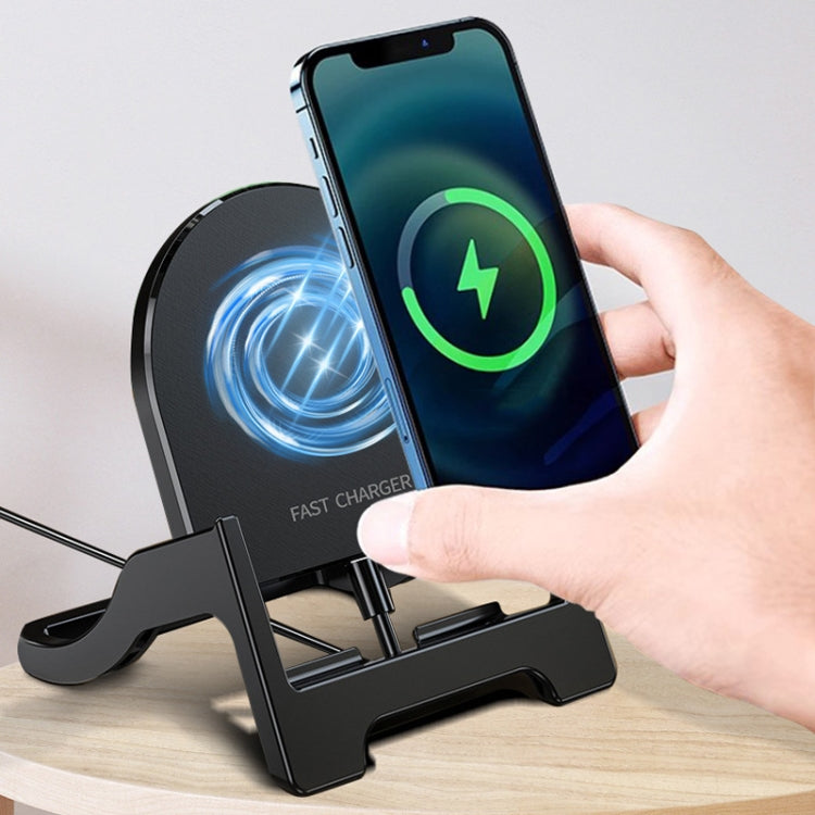 15W Desktop Vertical Cell Phone Wireless Charging Stand(Black) - Wireless Charger Holders by PMC Jewellery | Online Shopping South Africa | PMC Jewellery | Buy Now Pay Later Mobicred