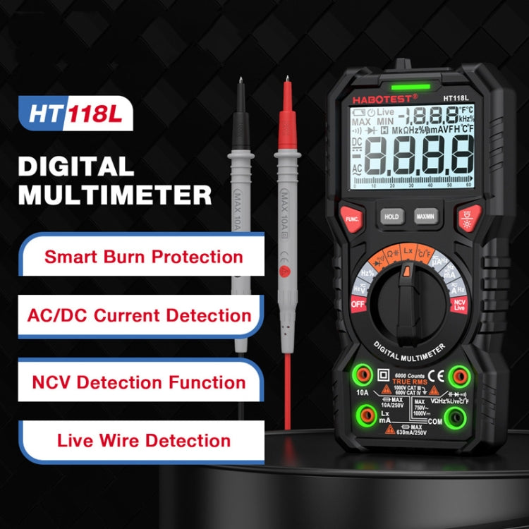 HABOTEST HT118L Mini High Precision Intelligent Anti-Burning Electrician Multimeter(Black) - free shipping - PMC TechLife - Order now!