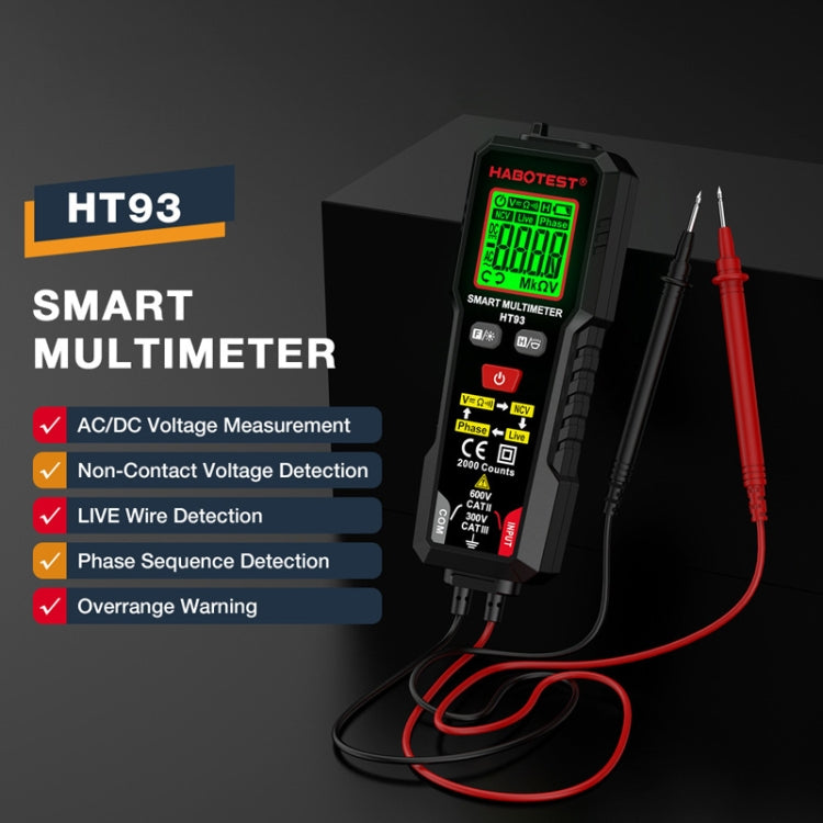 HABOTEST HT93 Phase Sequence Detection Intelligent Anti-Burn-In Fully Automatic Multimeter(Black) - Digital Multimeter by HABOTEST | Online Shopping South Africa | PMC TechLife | Buy Now Pay Later Mobicred