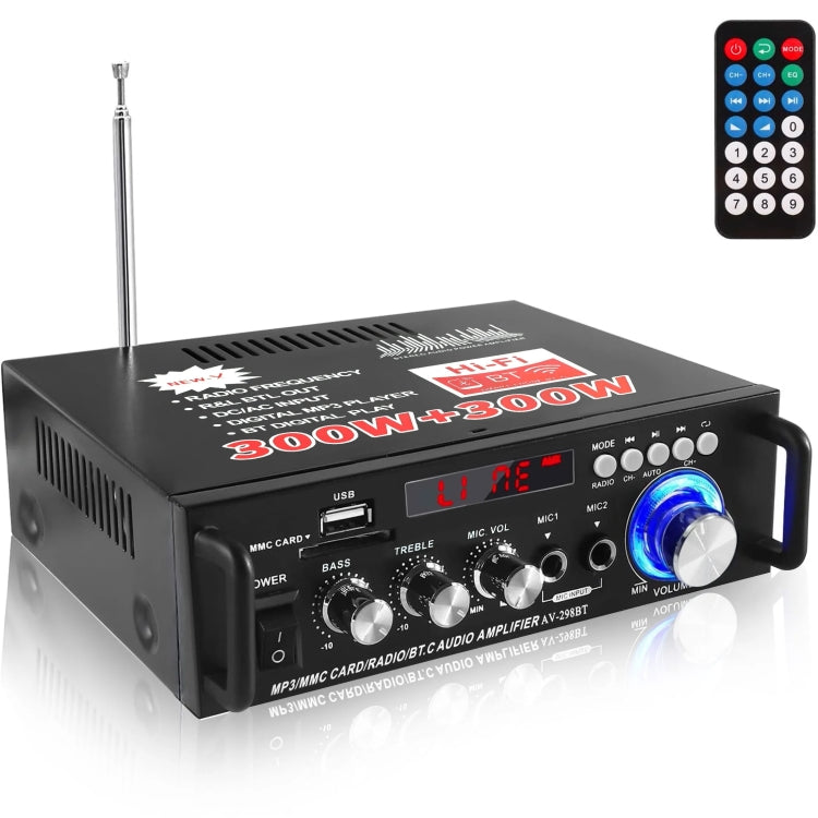 AV-298BT 300W+300W Hi-Fi Stereo Amplifier Bluetooth Home Audio Karaoke Digital Amplifier UK Plug -  by PMC TechLife | Online Shopping South Africa | PMC TechLife | Buy Now Pay Later Mobicred