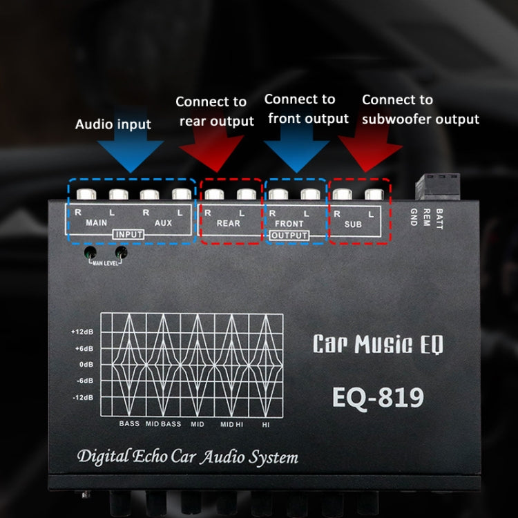 EQ-819 Car Audio Equalizer EQ Tuning Crossover Amplifier Supports Dual Microphone Input Reverberation Adjustment - Car Amplifiers by PMC Jewellery | Online Shopping South Africa | PMC Jewellery | Buy Now Pay Later Mobicred