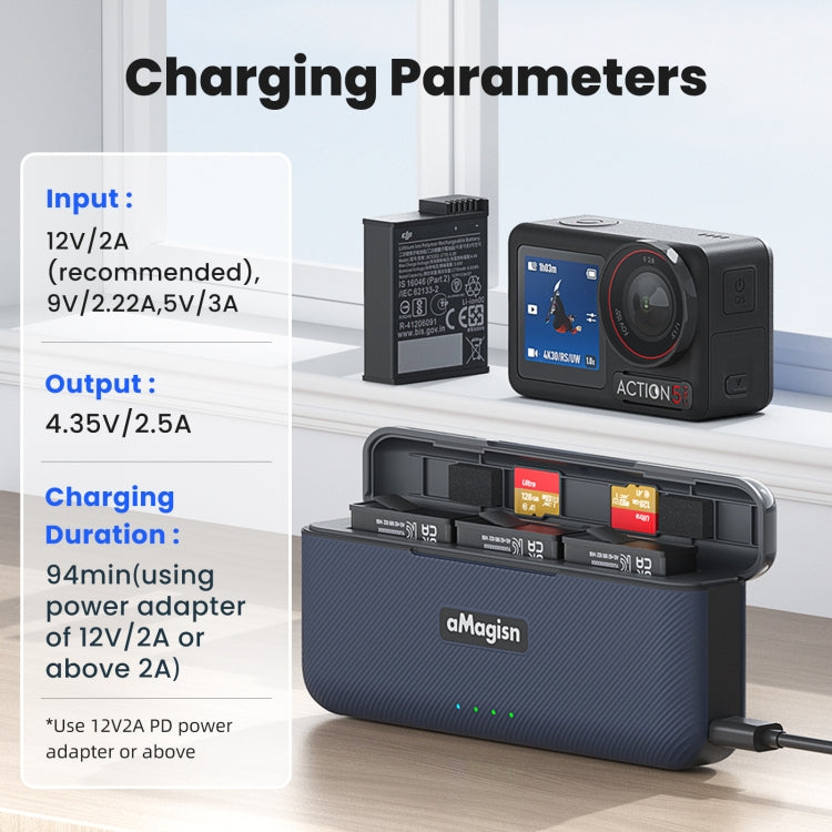For DJI Osmo 360/Action 5 Pro aMagisn Battery Charger Fast Charging Box Storage Compartment - free shipping - PMC TechLife - Order now!