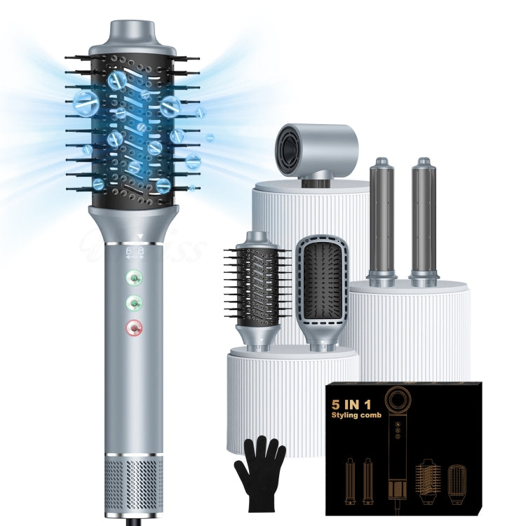 5 in 1 Hot Air Comb Automatic Curling Negative Ion Hair Dryer, Color: Gray EU Plug - free shipping - PMC TechLife - Order now!