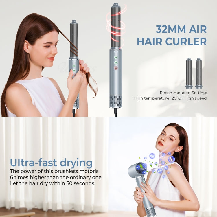 5 in 1 Hot Air Comb Automatic Curling Negative Ion Hair Dryer, Color: Gray EU Plug - free shipping - PMC TechLife - Order now!