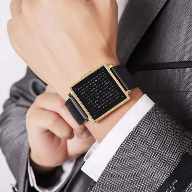 SKMEI Multi-function Letter Display Dial Square Men Electronic Watch, Color: Gold Leather Band - free shipping - PMC TechLife - Order now!