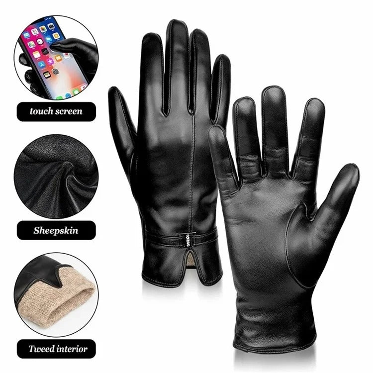 Women Sheepskin Wool Fleece Lined Windproof Warm Gloves Touchscreen Thick Snow Driving Gloves, Size: S(Red) - Full Finger Gloves by PMC TechLife | Online Shopping South Africa | PMC TechLife | Buy Now Pay Later Mobicred