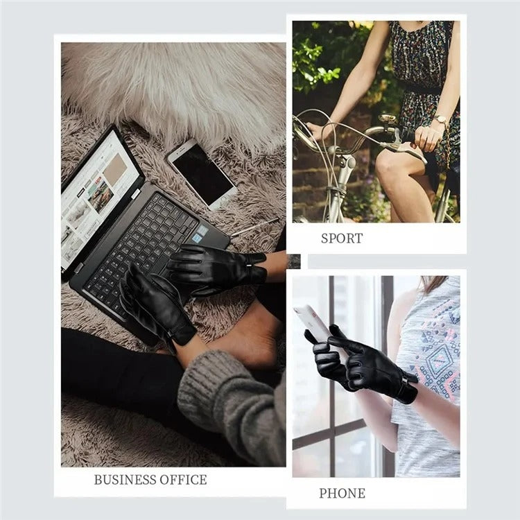 Women Sheepskin Wool Fleece Lined Windproof Warm Gloves Touchscreen Thick Snow Driving Gloves, Size: S(Coffee) - Full Finger Gloves by PMC TechLife | Online Shopping South Africa | PMC TechLife | Buy Now Pay Later Mobicred
