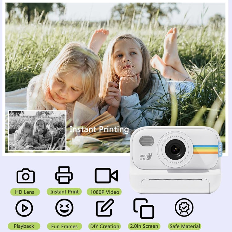2.0-Inch LED Flash 1080P HD Recording Photo Printing Camera With 3-Rolls Paper, Color: White+32G - Children Cameras by PMC TechLife | Online Shopping South Africa | PMC TechLife | Buy Now Pay Later Mobicred