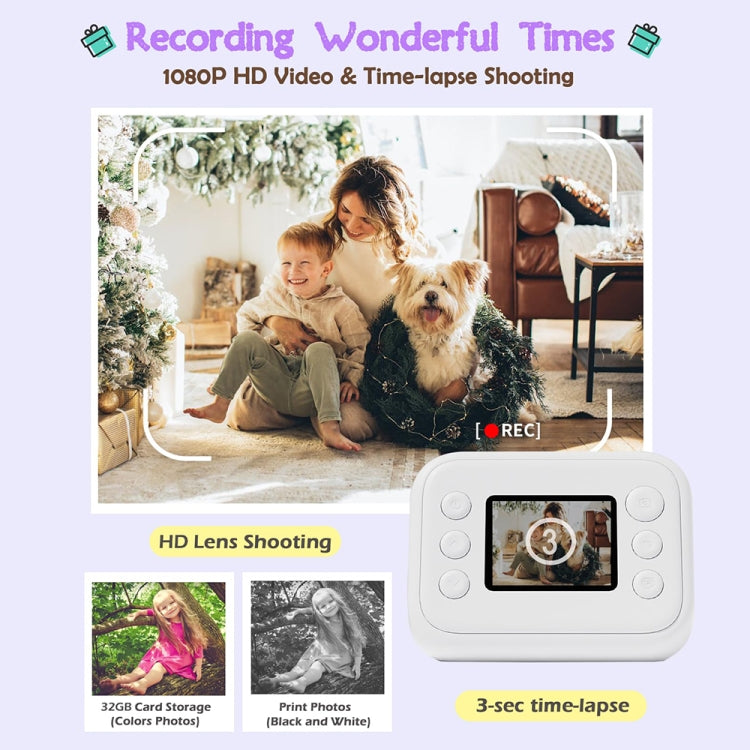 2.0-Inch LED Flash 1080P HD Recording Photo Printing Camera With 3-Rolls Paper, Color: White - Children Cameras by PMC TechLife | Online Shopping South Africa | PMC TechLife | Buy Now Pay Later Mobicred