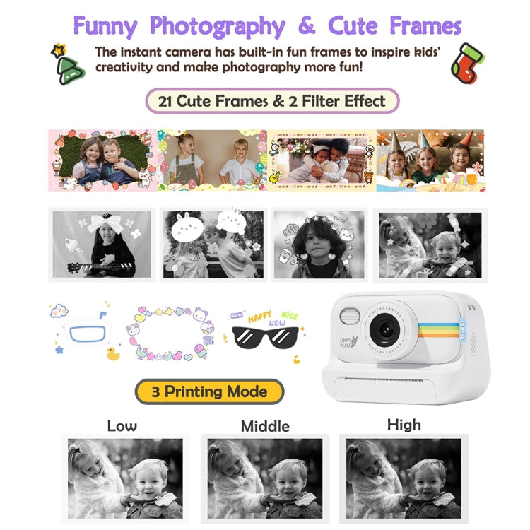 2.0-Inch LED Flash 1080P HD Recording Photo Printing Camera With 3-Rolls Paper, Color: White+32G - Children Cameras by PMC TechLife | Online Shopping South Africa | PMC TechLife | Buy Now Pay Later Mobicred
