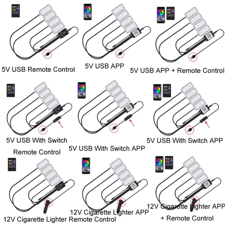 Eight-Color LED Voice Control Car Music Rhythm Atmosphere Light, Specification: 5V USB Remote Control - Atmosphere lights by PMC TechLife | Online Shopping South Africa | PMC TechLife | Buy Now Pay Later Mobicred