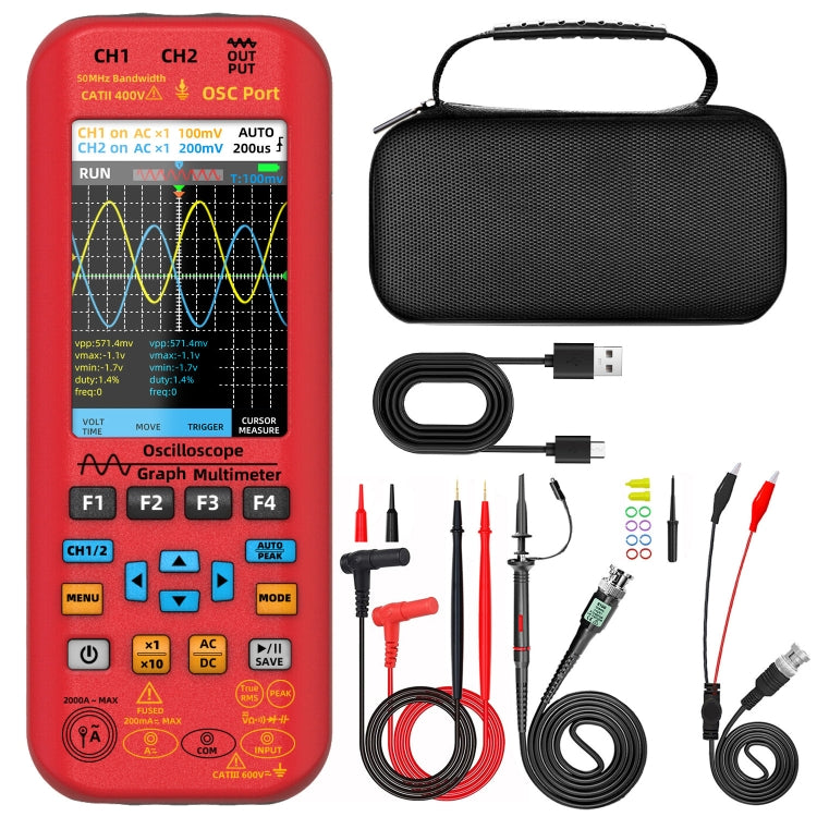 BSIDE O9 Digital Handheld Dual Channel 50MHz Oscilloscope Signal Source Multimeter, Spec: With Single Oscilloscope Probe (Red) - free shipping - PMC TechLife - Order now!