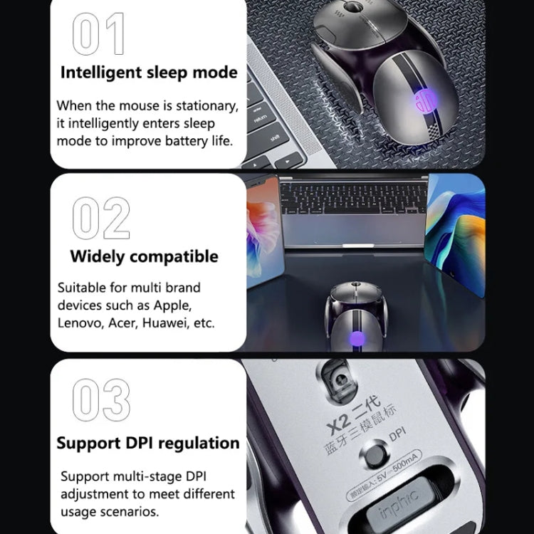Inphic X2 Bluetooth Wireless Mouse Tri-Mode Silent Rechargeable Office Gaming Laptop Mouse(Liquid Metal Gray) - free shipping - PMC TechLife - Order now!