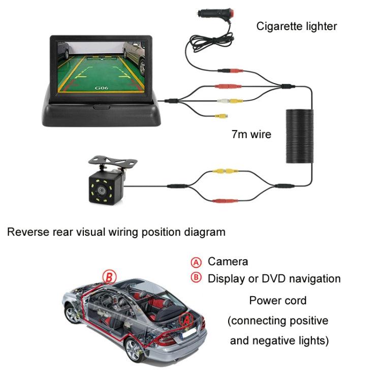 4.3 Inch Display Night Vision Waterproof Reversing Camera +7 Meter Extension Cable, Color: Detachable Screen + External 8 Light Camera - Rear View Cameras by PMC TechLife | Online Shopping South Africa | PMC TechLife | Buy Now Pay Later Mobicred