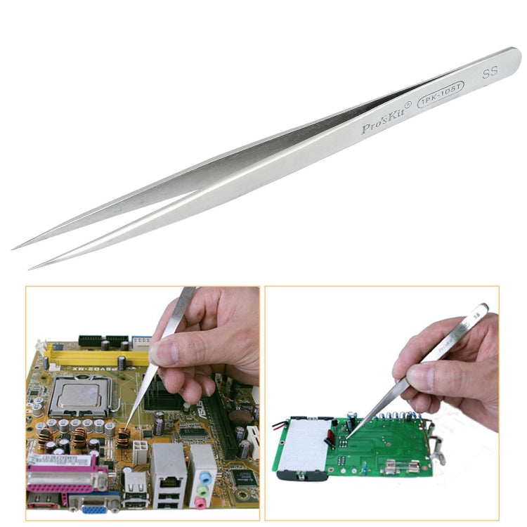 ProsKit 1PK-105T Stainless Steel Anti-magnetic Tweezer Precision Straight Pointed Pincette 140mm - Tweezers by ProsKit | Online Shopping South Africa | PMC TechLife | Buy Now Pay Later Mobicred