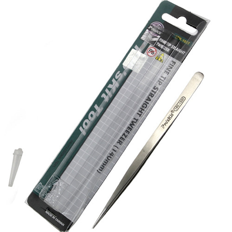 ProsKit 1PK-105T Stainless Steel Anti-magnetic Tweezer Precision Straight Pointed Pincette 140mm - Tweezers by ProsKit | Online Shopping South Africa | PMC TechLife | Buy Now Pay Later Mobicred