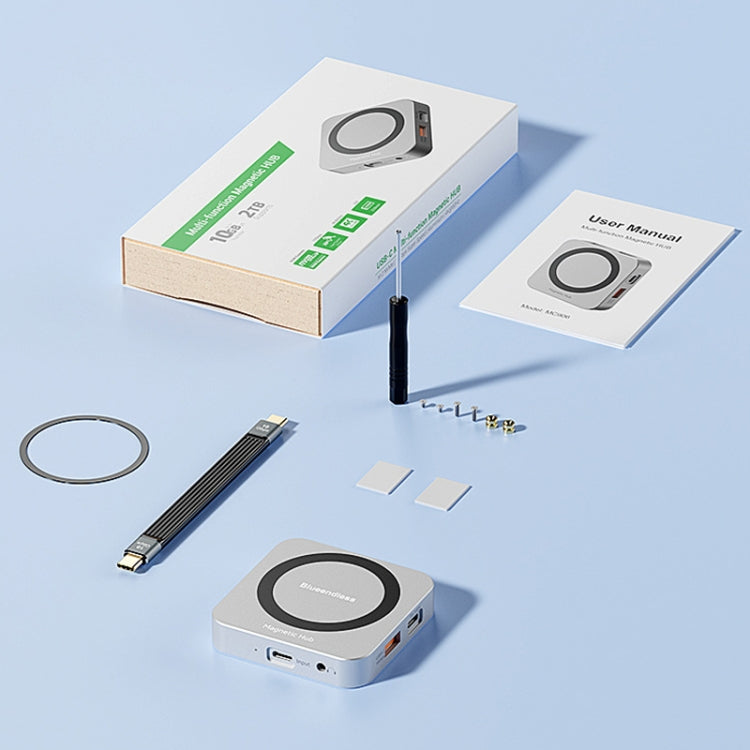 Blueendless 8-In-1 Magnetic HUB With M.2 NVMe/SATA SSD Enclosure (HDMI+PD100W+USB-C/Type-C 3.2+USB-A 3.2+SD+TF+AUX) - HDD Enclosure by Blueendless | Online Shopping South Africa | PMC TechLife | Buy Now Pay Later Mobicred