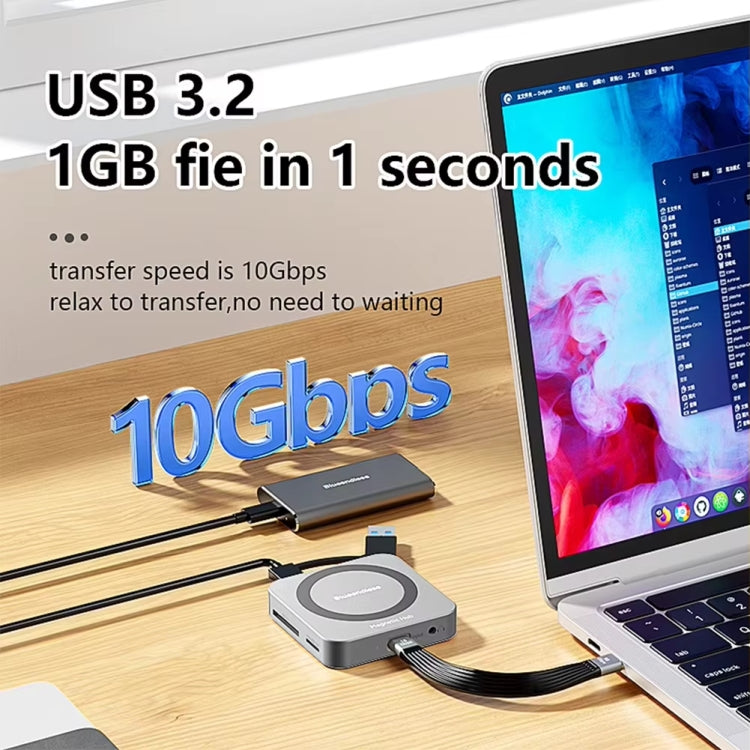 Blueendless 8-In-1 Magnetic HUB With M.2 NVMe/SATA SSD Enclosure (HDMI+PD100W+USB-C/Type-C 3.2+USB-A 3.2+SD+TF+AUX) - HDD Enclosure by Blueendless | Online Shopping South Africa | PMC TechLife | Buy Now Pay Later Mobicred