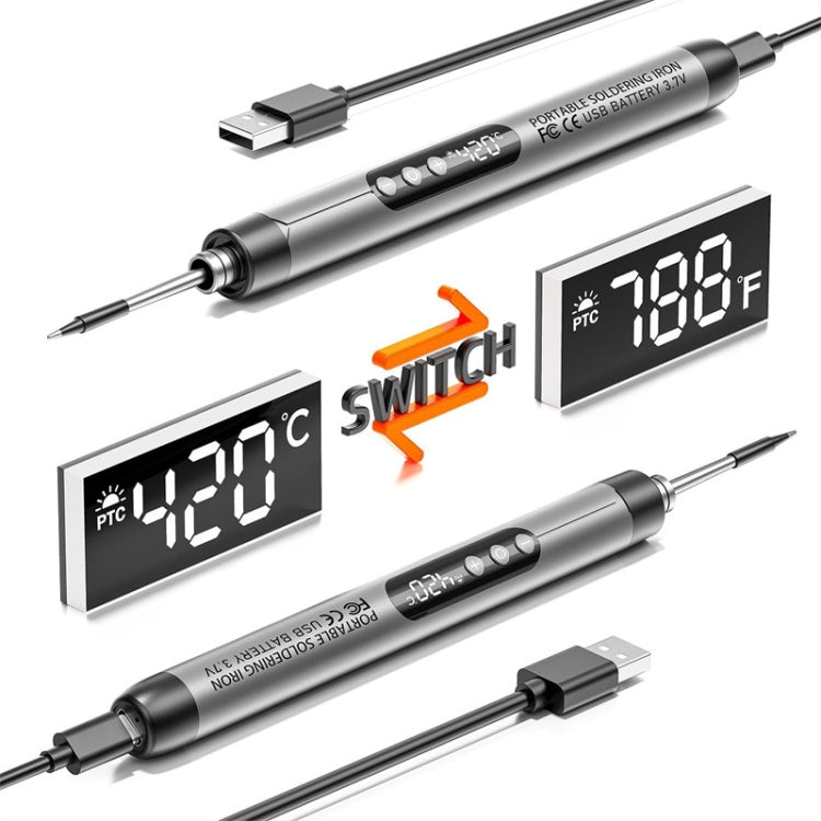 USB Digital Display Charging Soldering Iron Set 5-speed Temperature Adjustable Standard Edition Gray - Soldering Iron Set by PMc TechLife | Online Shopping South Africa | PMc TechLife | Buy Now Pay Later Mobicred