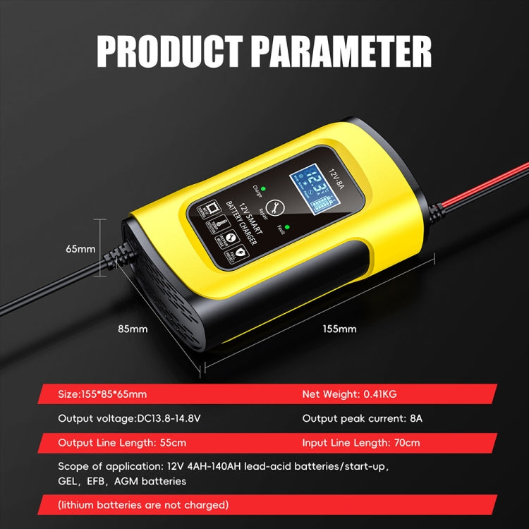 FOXSUR 12V8A SUV Car Motorcycle Intelligent Repair Type Lead-acid Battery Charger(EU Plug) - free shipping - PMC TechLife - Order now!