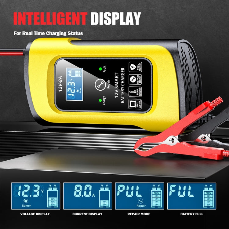 FOXSUR 12V8A SUV Car Motorcycle Intelligent Repair Type Lead-acid Battery Charger(EU Plug) - free shipping - PMC TechLife - Order now!