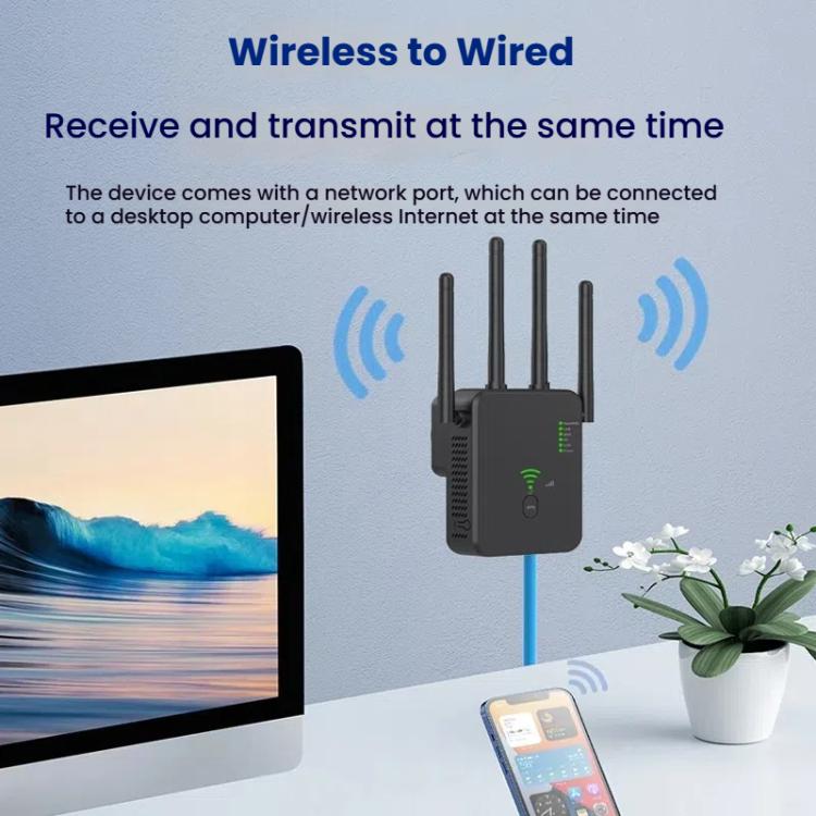 Urant U10 300Mbps 2.4G Wireless Repeater WiFi Signal Amplifier With 4 Antennas UK Plug Black - free shipping - PMC TechLife - Order now!