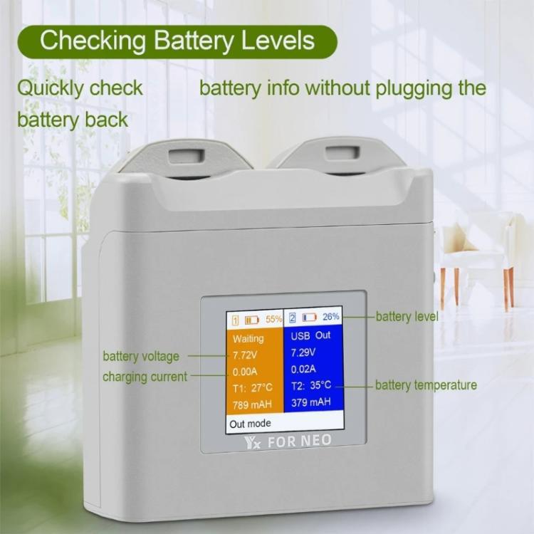 For DJI Neo Drone YX Color Screen Battery Charger Charge 2 Batteries(Gray) - free shipping - PMC TechLife - Order now!