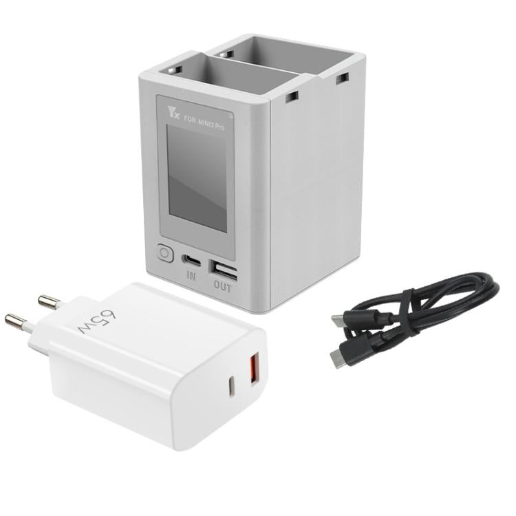 For DJI Mini 4 Pro / Mini 3 Pro / Mini 3 YX Color Screen Dual-way Charger Battery Manager With 65W EU Plug - free shipping - PMC TechLife - Order now!
