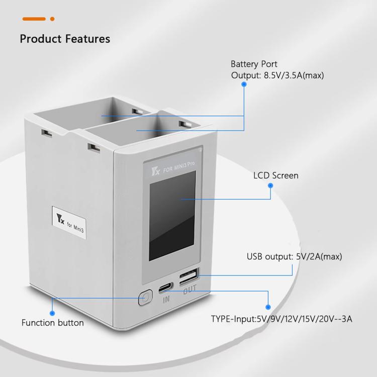For DJI Mini 4 Pro / Mini 3 Pro / Mini 3 YX Color Screen Dual-way Charger Battery Manager With 65W EU Plug - free shipping - PMC TechLife - Order now!