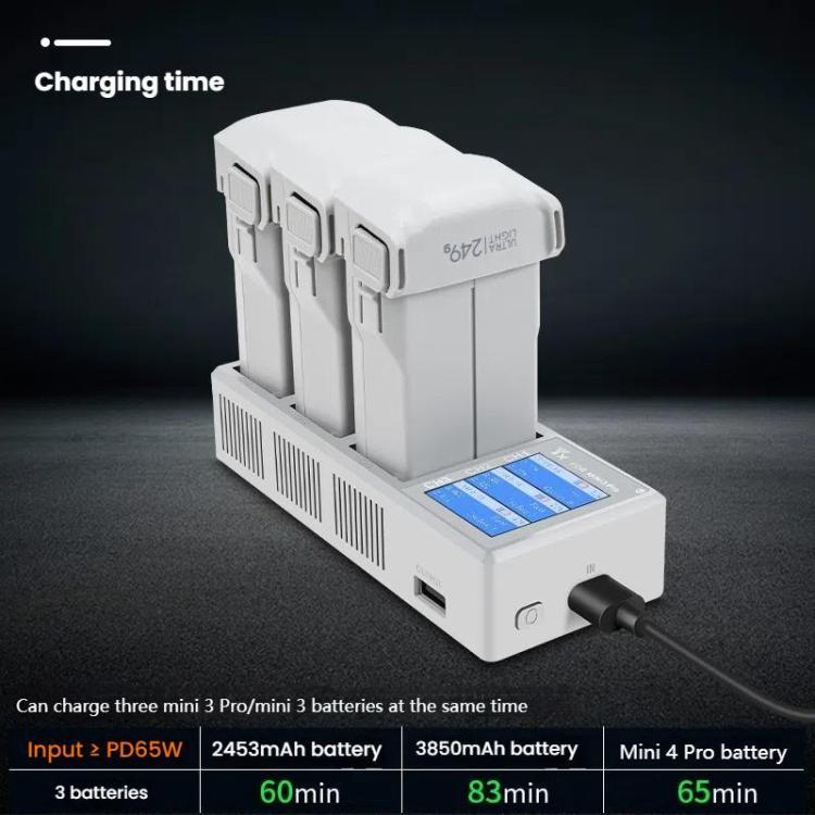 For DJI Mini 4 Pro / Mini 3 Pro / Mini 3 YX Color Screen 3-Way Charger Battery Manager With 65W US Plug - free shipping - PMC TechLife - Order now!
